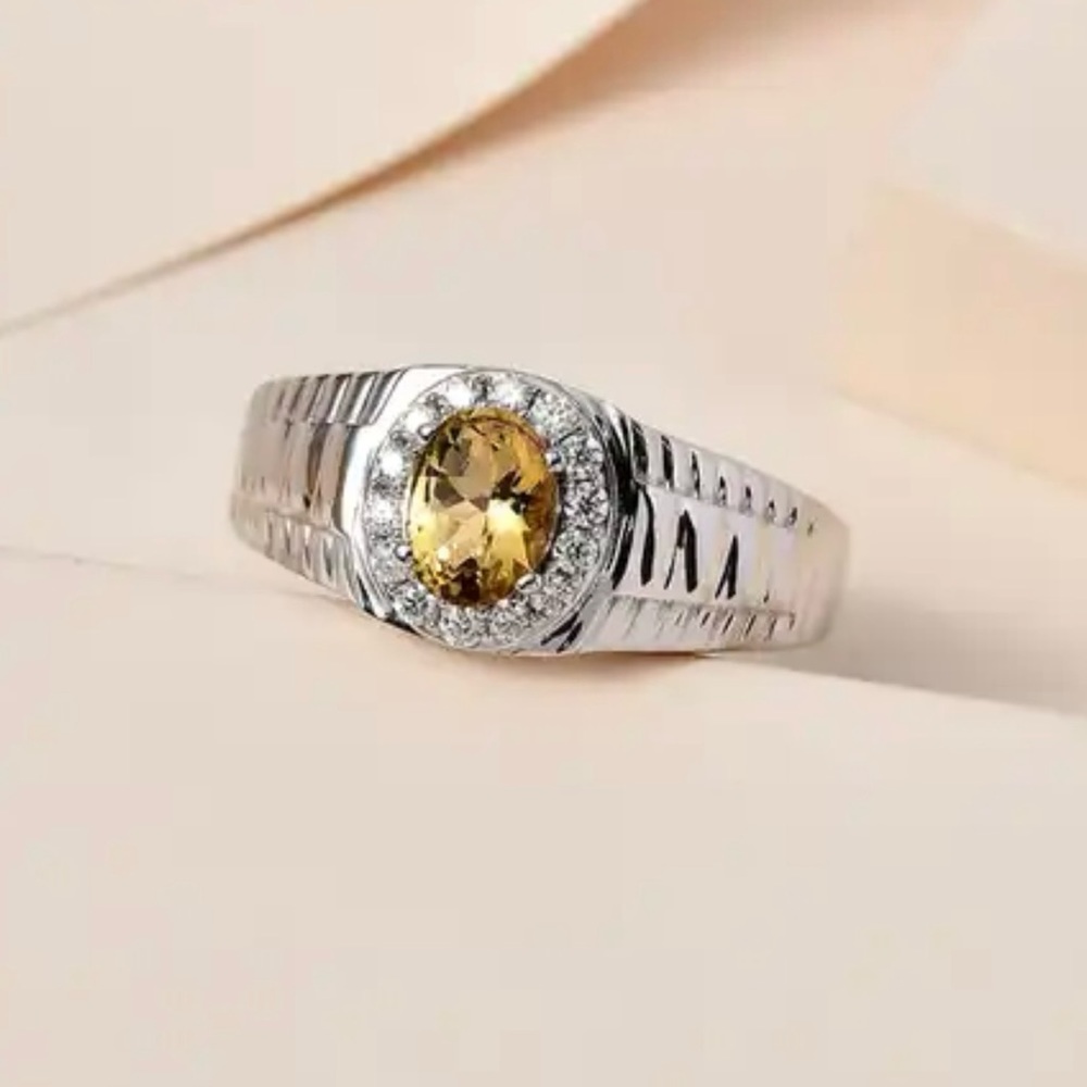 CLOSEOUT - Premium Brazilian Heliodor, Moissanite Men’s Ring.  NWT